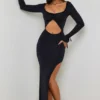 Robe longue à volants et découpes Matilda, en noir Robe longue à volants et découpes Matilda, en noir