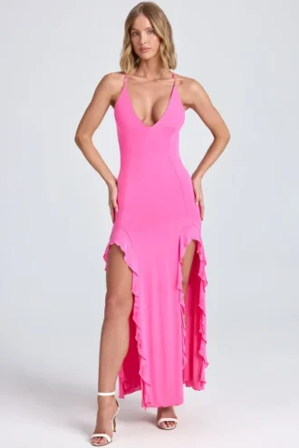 Robe longue à volants froncés Coraline, rose Lollipop