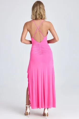 Robe longue à volants froncés Coraline, rose Lollipop