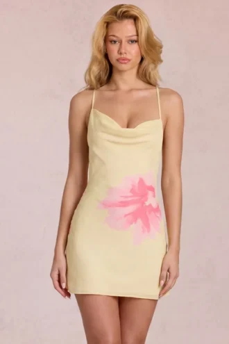 Robe Marielle en mousseline à imprimé floral jaune