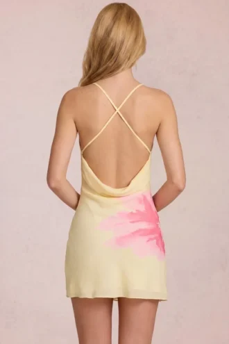 Robe Marielle en mousseline à imprimé floral jaune