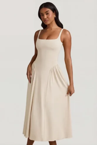 Robe mi-longue A-line en modal Aireen, couleur ivoire