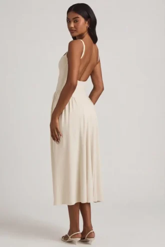 Robe mi-longue A-line en modal Aireen, couleur ivoire