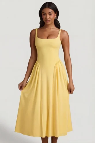Robe mi-longue A-line en modal Aireen, jaune pastel