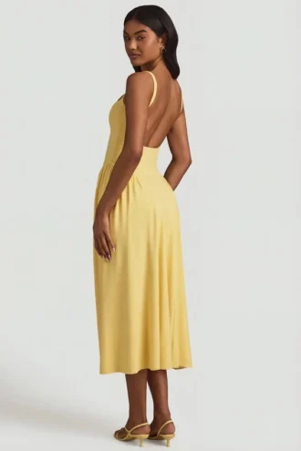 Robe mi-longue A-line en modal Aireen, jaune pastel
