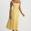 Robe mi-longue A-line en modal Aireen, jaune pastel Robe mi-longue A-line en modal Aireen, jaune pastel
