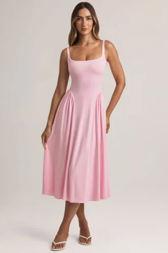Robe mi-longue A-line en modal Aireen, rose pastel