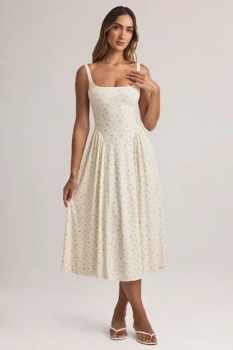 Robe mi-longue A-line en modal à imprimé floral Aireen