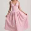 Robe mi-longue A-line à nœud en broderie anglaise Saidey, rose pâle Robe mi-longue A-line à nœud en broderie anglaise Saidey, rose pâle