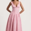 Robe mi-longue A-line à nœud en broderie anglaise Saidey, rose pâle Robe mi-longue A-line à nœud en broderie anglaise Saidey, rose pâle