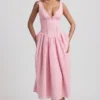 Robe mi-longue A-line à nœud en broderie anglaise Saidey, rose pâle Robe mi-longue A-line à nœud en broderie anglaise Saidey, rose pâle