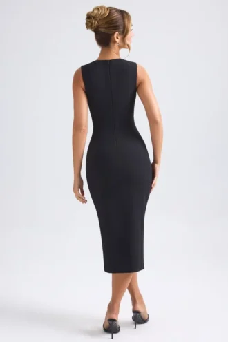 Robe mi-longue Aiko à encolure en cœur, en noir