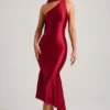 Robe mi-longue asymétrique Shaya avec détail foulard, rouge vif Robe mi-longue asymétrique Shaya avec détail foulard, rouge vif
