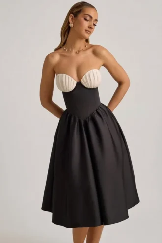 Robe mi-longue bustier Gabrielle en noir