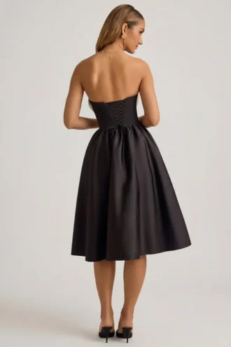 Robe mi-longue bustier Gabrielle en noir