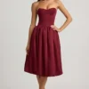 Robe mi-longue convertible à volants et nœud Gloriana, couleur rouge vin Robe mi-longue convertible à volants et nœud Gloriana, couleur rouge vin
