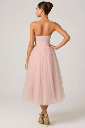 Robe mi-longue à corset en tulle Cindy, couleur rose poudré