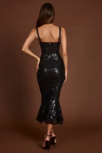 Robe mi-longue corsetée Raffaella avec découpes, en zèbre noir