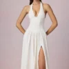 Robe mi-longue à dos nu en modal broderie anglaise Farrah, blanche Robe mi-longue à dos nu en modal broderie anglaise Farrah, blanche