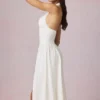 Robe mi-longue à dos nu en modal broderie anglaise Farrah, blanche Robe mi-longue à dos nu en modal broderie anglaise Farrah, blanche
