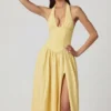 Robe mi-longue à dos nu en modal et broderie anglaise Farrah, jaune citron Robe mi-longue à dos nu en modal et broderie anglaise Farrah, jaune citron