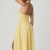 Robe mi-longue à dos nu en modal et broderie anglaise Farrah, jaune citron Robe mi-longue à dos nu en modal et broderie anglaise Farrah, jaune citron