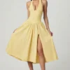 Robe mi-longue à dos nu en modal et broderie anglaise Farrah, jaune citron Robe mi-longue à dos nu en modal et broderie anglaise Farrah, jaune citron