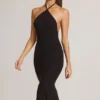 Robe mi-longue à dos nu en modal Karissa, noire Robe mi-longue à dos nu en modal Karissa, noire