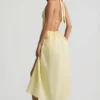 Robe mi-longue dos nu en popeline de coton Aeris, jaune citron Robe mi-longue dos nu en popeline de coton Aeris, jaune citron