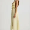 Robe mi-longue dos nu en popeline de coton Aeris, jaune citron Robe mi-longue dos nu en popeline de coton Aeris, jaune citron