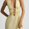 Robe mi-longue dos nu en popeline de coton Aeris, jaune citron Robe mi-longue dos nu en popeline de coton Aeris, jaune citron