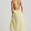 Robe mi-longue dos nu en popeline de coton Aeris, jaune citron Robe mi-longue dos nu en popeline de coton Aeris, jaune citron