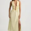 Robe mi-longue dos nu en popeline de coton Aeris, jaune citron Robe mi-longue dos nu en popeline de coton Aeris, jaune citron
