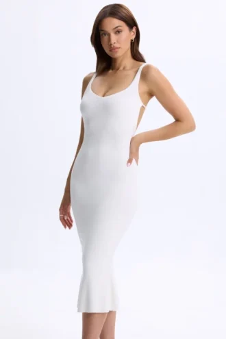 Robe mi-longue à dos nu et décolleté plongeant Lois en modal blanc