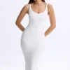 Robe mi-longue à dos nu et décolleté plongeant Lois en modal blanc Robe mi-longue à dos nu et décolleté plongeant Lois en modal blanc