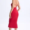 Robe mi-longue à dos nu et décolleté plongeant Lois en modal, rouge cerise Robe mi-longue à dos nu et décolleté plongeant Lois en modal, rouge cerise