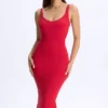 Robe mi-longue à dos nu et décolleté plongeant Lois en modal, rouge cerise Robe mi-longue à dos nu et décolleté plongeant Lois en modal, rouge cerise