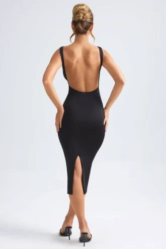 Robe mi-longue à dos nu froncée Grainne en noir