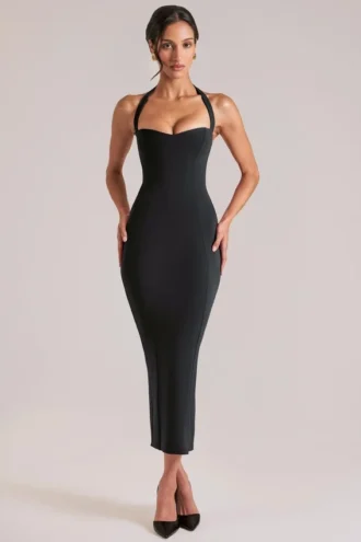 Robe mi-longue à dos nu Landen en noir