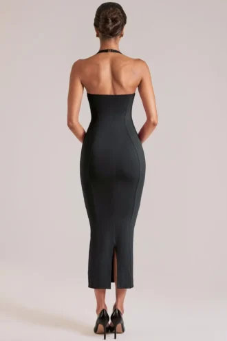 Robe mi-longue à dos nu Landen en noir