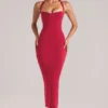 Robe mi-longue à dos nu Landen en rouge cerise