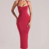 Robe mi-longue à dos nu Landen en rouge cerise