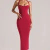 Robe mi-longue à dos nu Landen en rouge cerise