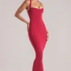 Robe mi-longue à dos nu Landen en rouge cerise