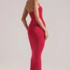 Robe mi-longue à dos nu Landen en rouge cerise