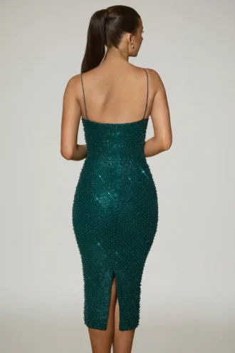 Robe mi-longue Eisley à encolure en cœur et ornements, vert sarcelle Robe mi-longue Eisley à encolure en cœur et ornements, vert sarcelle