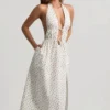 Robe mi-longue en popeline de coton Aeris dos nu à imprimé roses Robe mi-longue en popeline de coton Aeris dos nu à imprimé roses