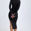 Robe mi-longue à encolure en V plongeante Yael en modal noir Robe mi-longue à encolure en V plongeante Yael en modal noir
