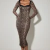 Robe mi-longue froncée à détails de soutien-gorge superposés Deliana, imprimé léopard Robe mi-longue froncée à détails de soutien-gorge superposés Deliana, imprimé léopard
