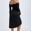 Robe mi-longue froncée à épaules dénudées Noelle en modal noir Robe mi-longue froncée à épaules dénudées Noelle en modal noir